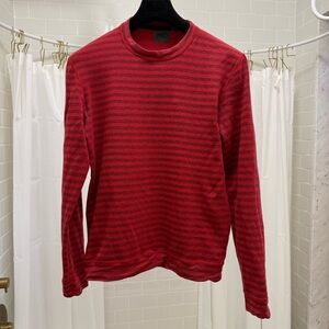 Naked & Famous Denim Red and Black Striped Long Sleeve Jumper
